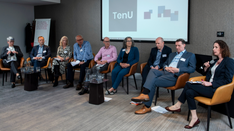 the full panel at the TenU 2022 meeting (left to right): Lesley Millar-Nicholson, Paul Van Dun, Anne Lane, Andrew Wilkinson, Simon Hepworth, Karin Immergluck, Diarmuid O’Brien, Euan Robertson and Andrea Taylor